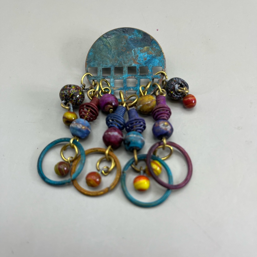 Colorful Beaded Dangle Bohemian Brooch